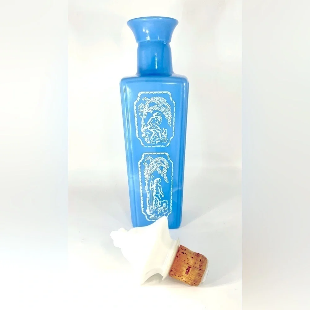 Jim Beam 1965 Blue Slag Milk Glass Decanter Whiskey Bottle Shepard & Dog Cork
